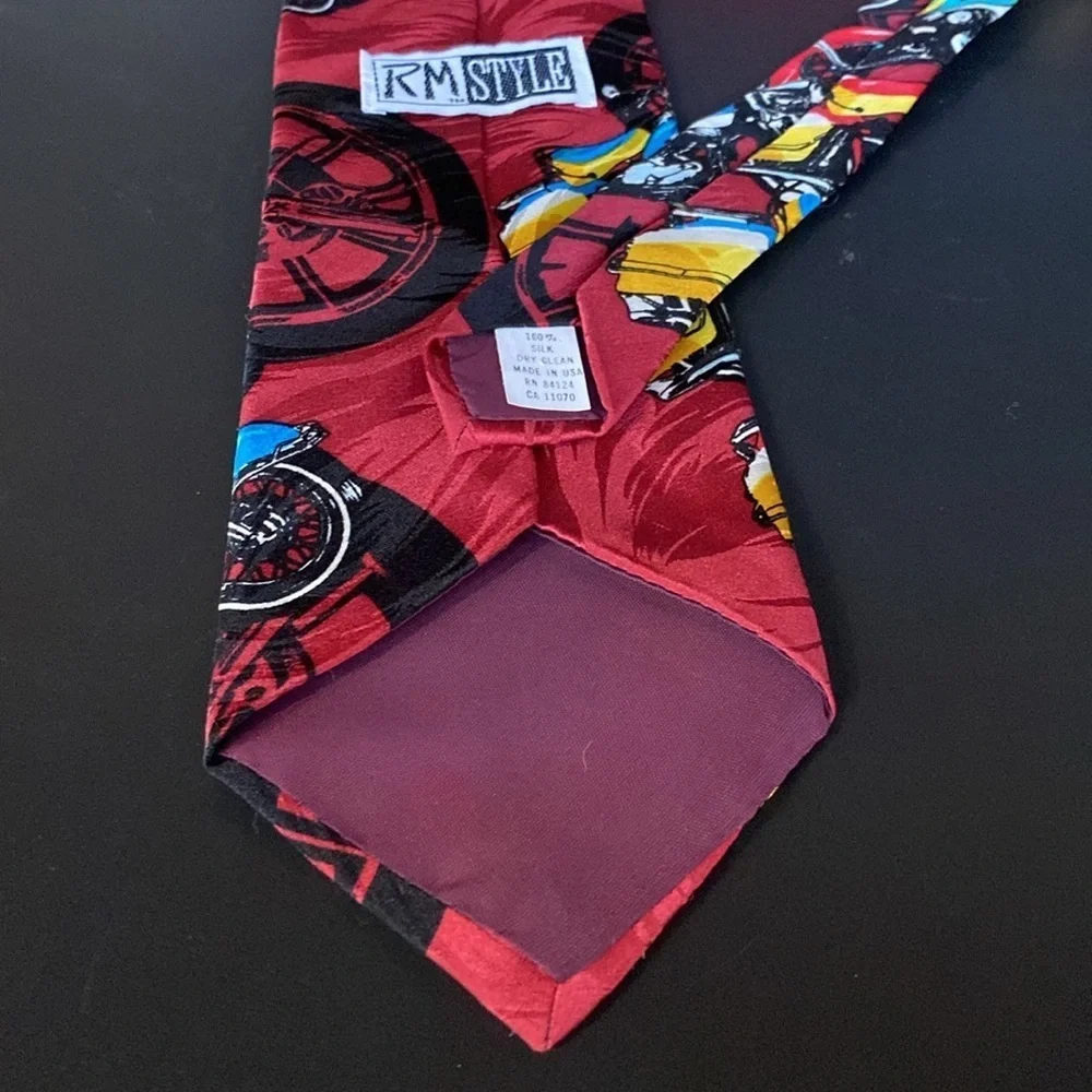 Harley Davidson Ralph Marlin Neon Tanks 1993 Line Up Silk Tie Biker Red Blue
